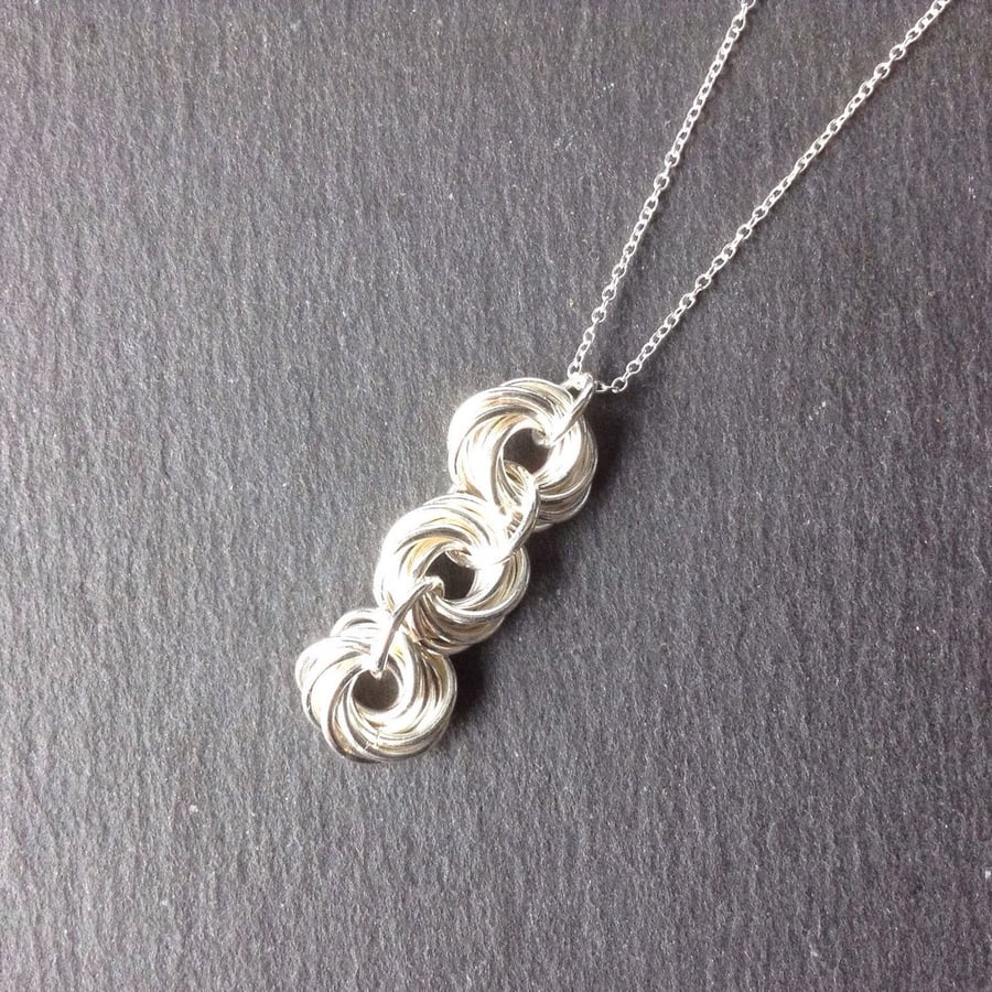 Silver Circle Pendant, Chainmaille Jewellery, Silver Necklace