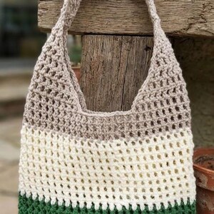 Handmade Crochet Tri-Colour Tote Bag: Boho Shoulder Carryall