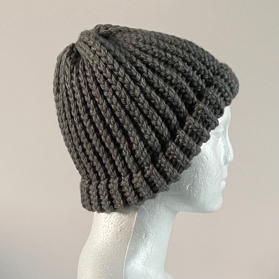 Chunky Woolly Hat with a Fixed Brim, Available in two sizes, perfectly imperfect