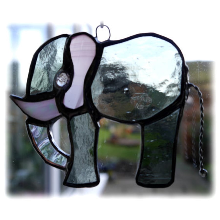 Elephant Suncatcher Stained Glass Grey Pink Little 058
