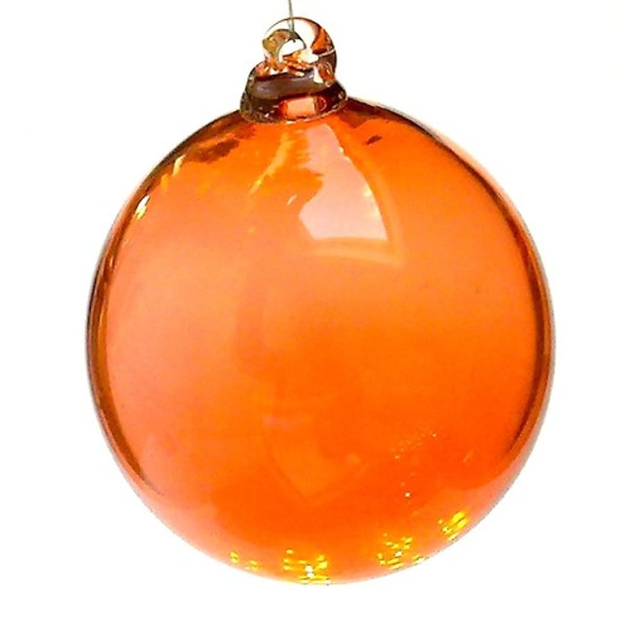 Hand Blown Glass Bauble, Christmas Ornament, Apricot.