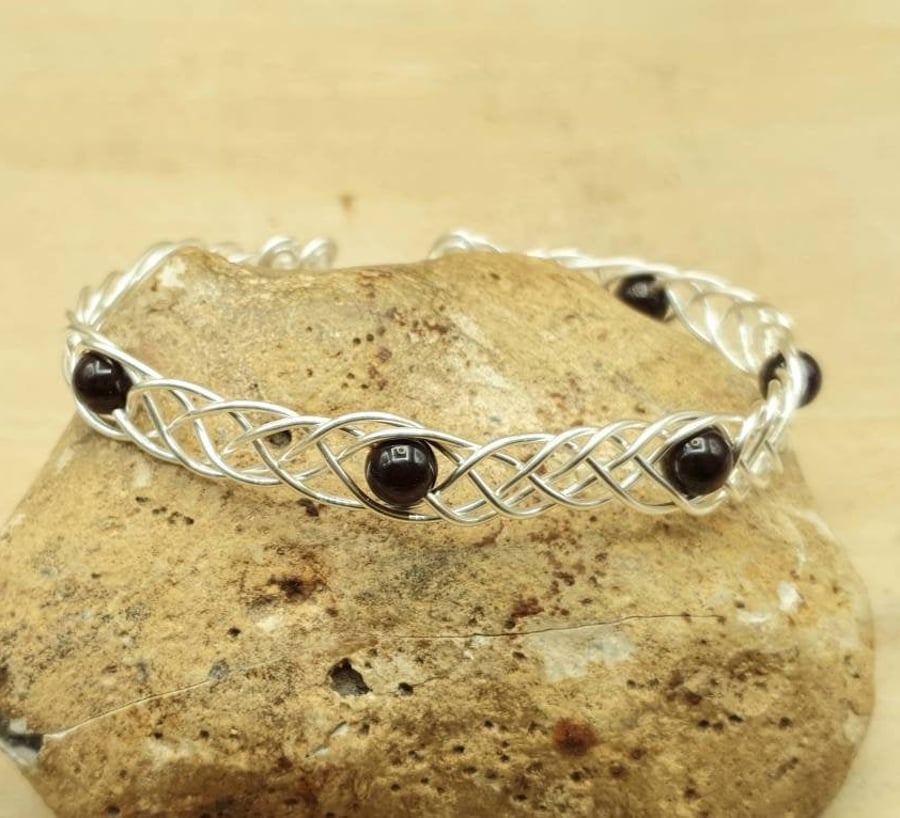 Adjustable Garnet cuff bracelet. January birthstone