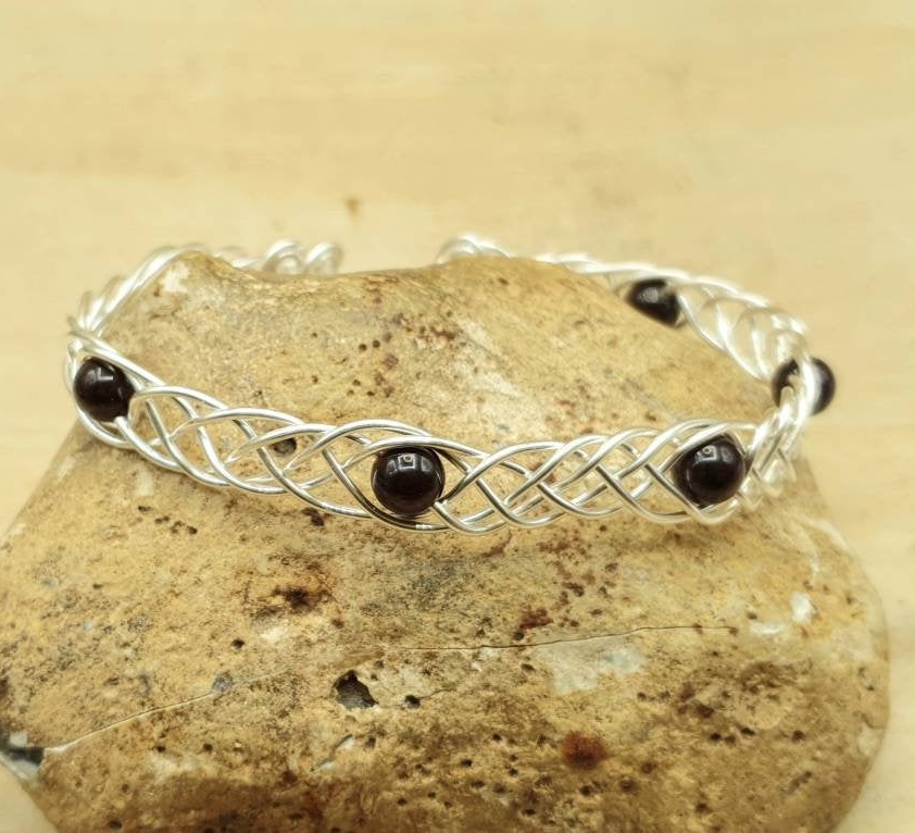 Adjustable Garnet cuff bracelet. January birthstone