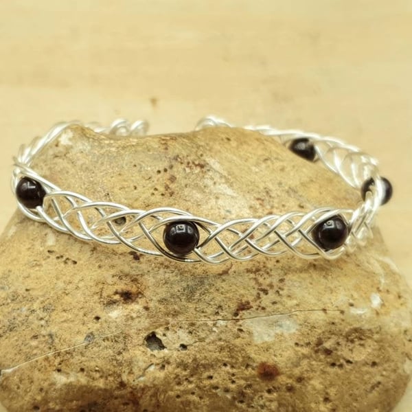 Adjustable Garnet cuff bracelet. January birthstone