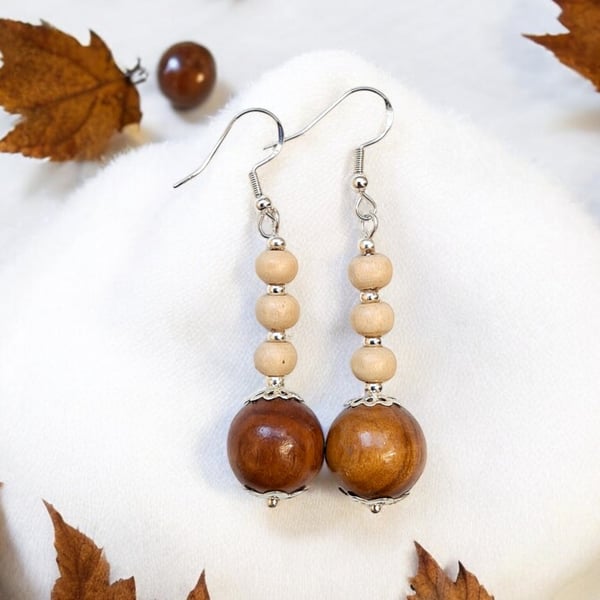 Wooden beaded earrings, boho earrings