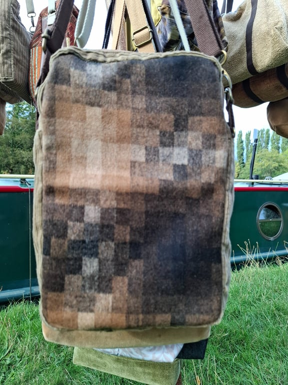 Taupe corduroy and brown wool bag