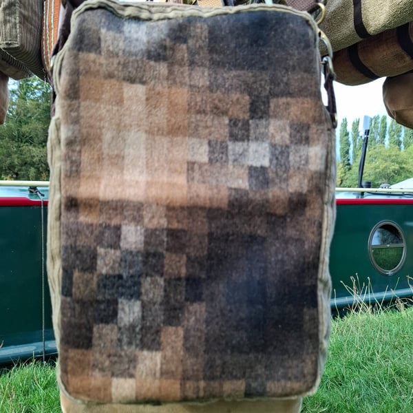 Taupe corduroy and brown wool bag