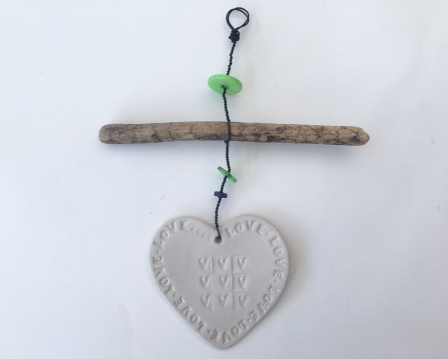 Driftwood Love heart hanger, pottery, gift idea, birthday, unique pottery 