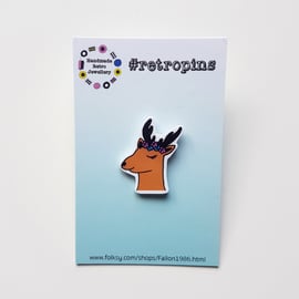 Retropins - Deer with flower crown shrink plastic pin