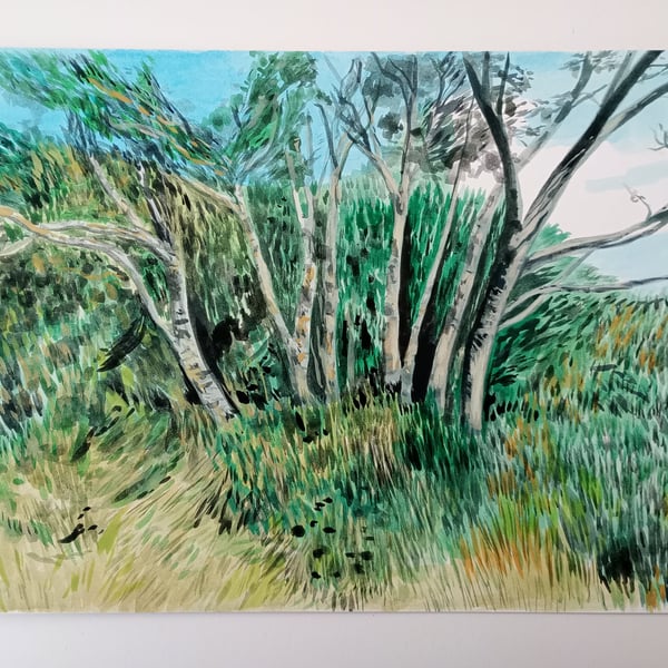 Trees in a Landscape - Original Gouache Painting on Board
