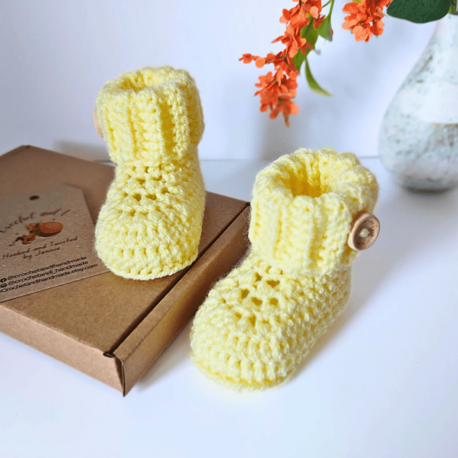 Newborn Baby Booties Crochet In Lemon, New Baby Gift