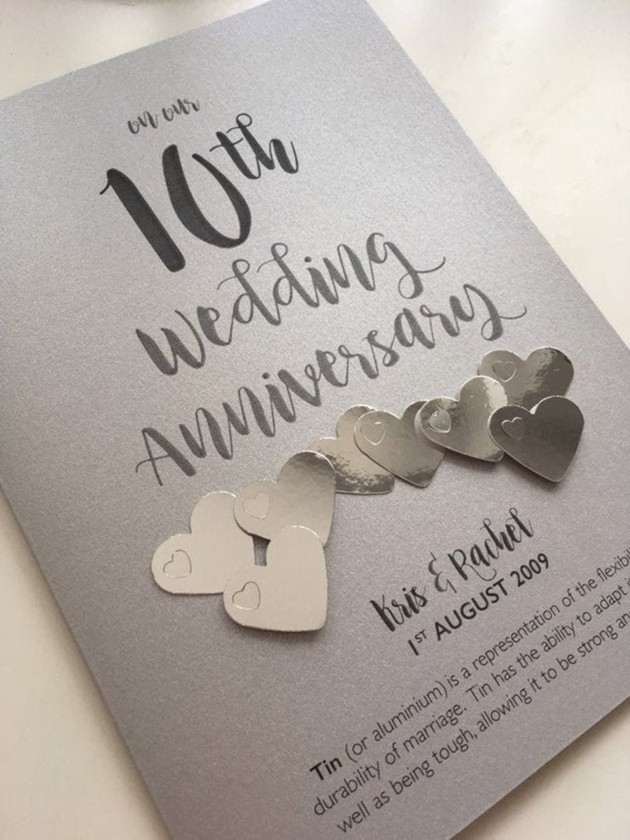 10th (Tin) Anniversary Card – Personalised with names and date