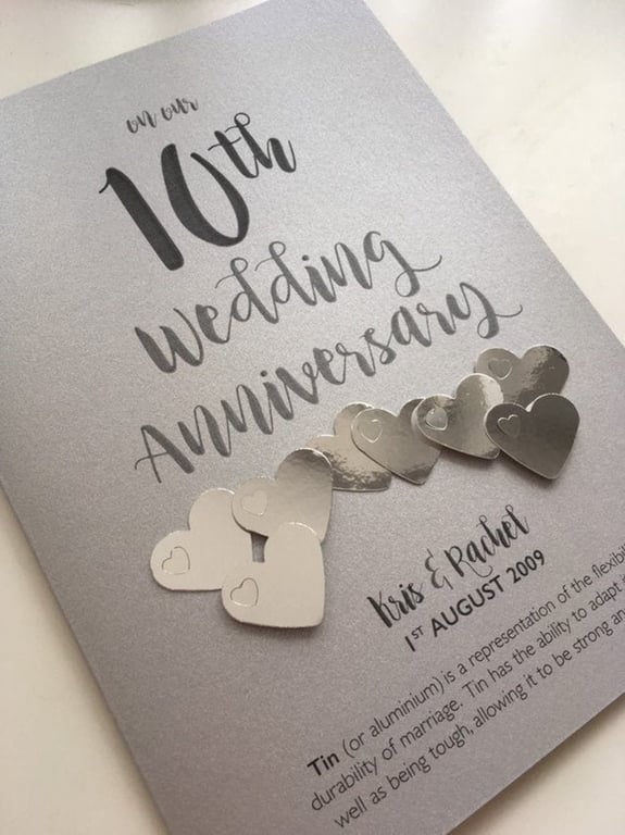 10th (Tin) Anniversary Card – Personalised with names and date