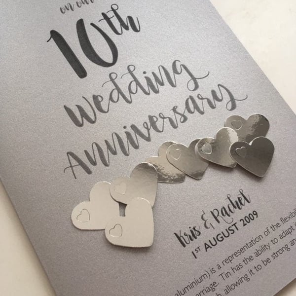 10th (Tin) Anniversary Card – Personalised with names and date