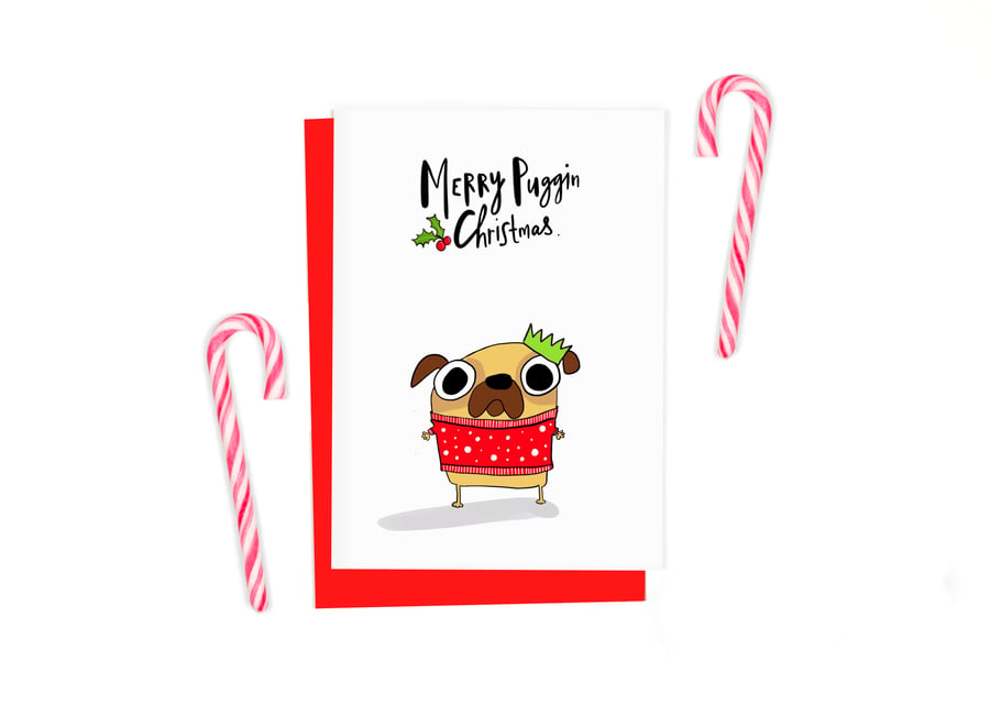 Mr Puggins the Pug Christmas card