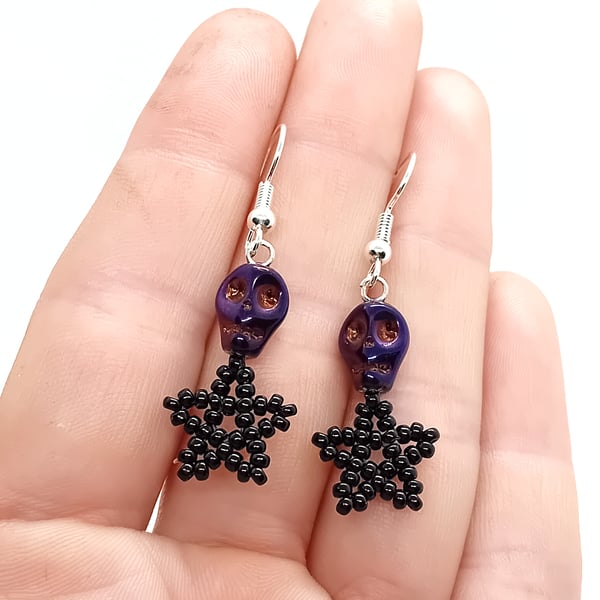 Metallic pearlescent skull and star beaded earrings