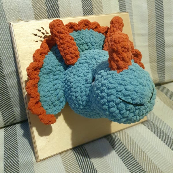 Crocheted triceratops trophy head - faux taxidermy