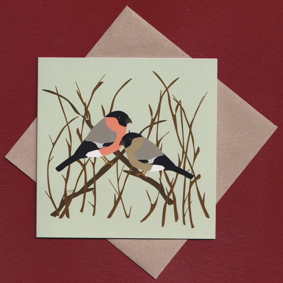 Greetings card - bullfinches - bird card
