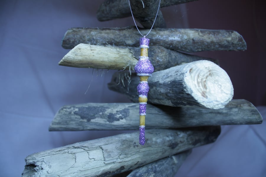 One of a Kind Purple and Silver Wooden Christmas Tree Ornament