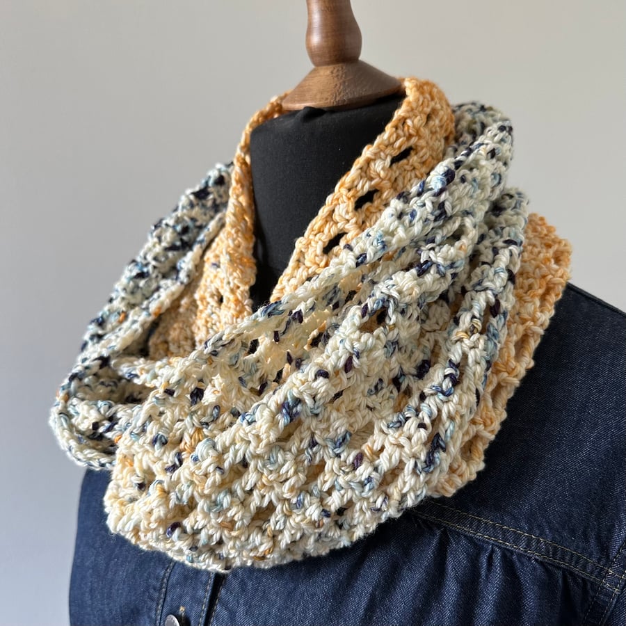 Pure wool crocheted infinity scarf