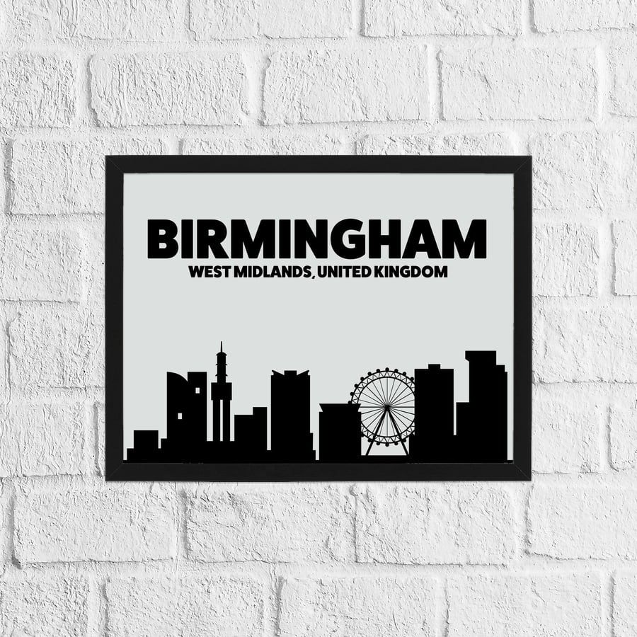 Skyline silhouette of Birmingham, West Midlands, UK, print