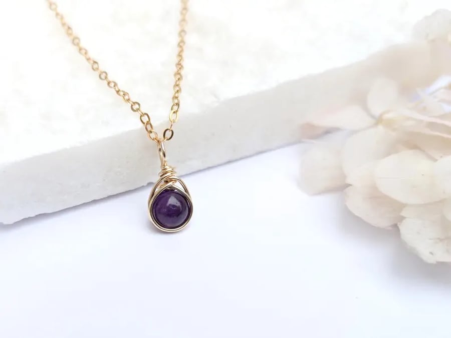 AMETHYST Necklace 14K Gold Filled Minimalist Dainty Pendant February Birthstone