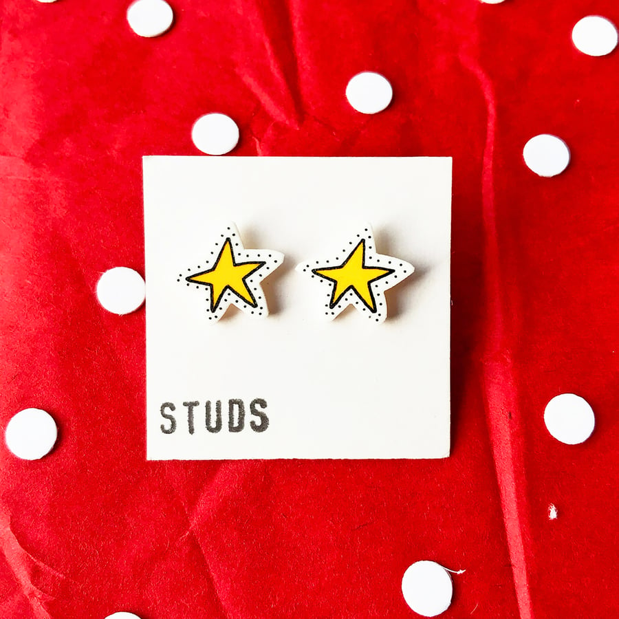 Christmas Star Illustration Shrink Plastic Stud Earrings Seconds Sunday