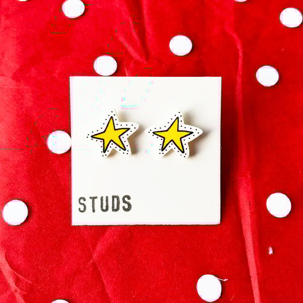 Christmas Star Illustration Shrink Plastic Stud Earrings Seconds Sunday