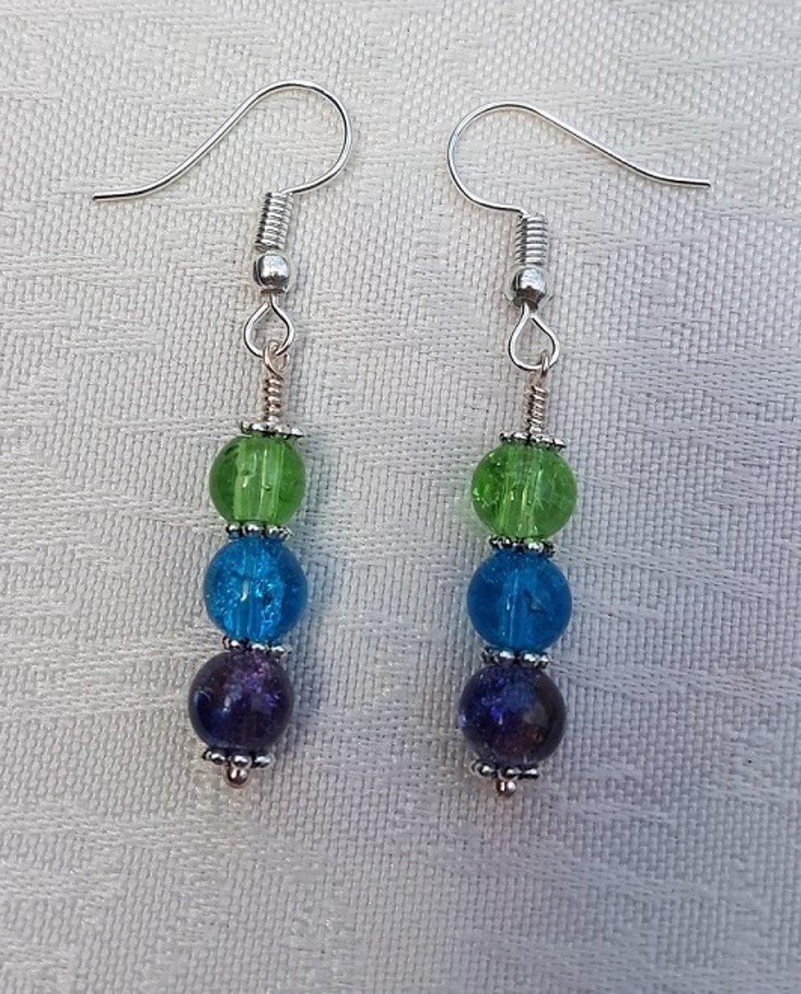 Gorgeous Green Spectrum Earrings - Silver tone No16