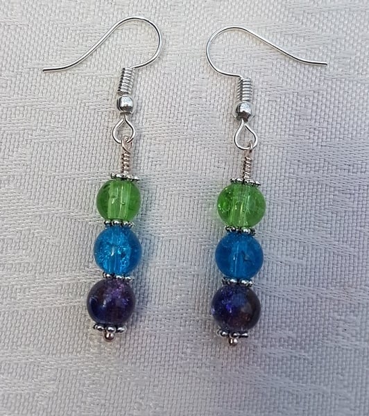 Gorgeous Green Spectrum Earrings - Silver tone No16