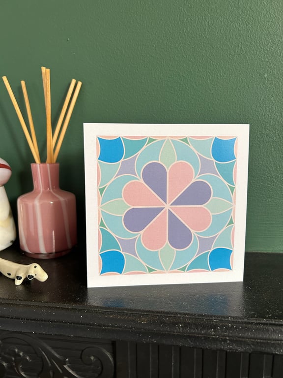 Stained Glass Pastel Heart Greetings Card - Blue and Pink
