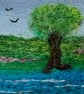 Wool & textile needle felted picture, 4"x4" framed, riverside walk - Image 3