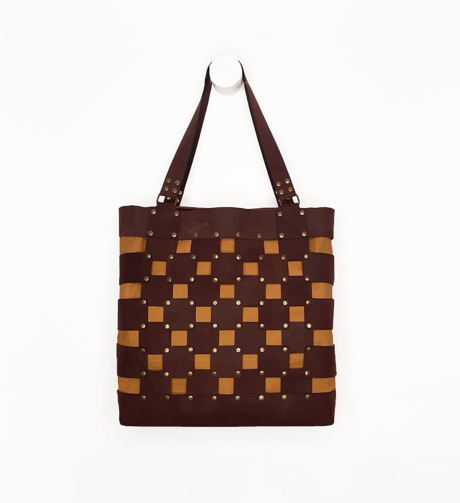 Leather Canvas Tote Bag Big Shoulder Shopper Large Brown Handbag Handmade Gif