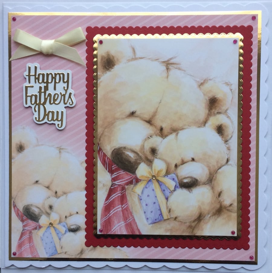 Happy Father's Day Card Cute Teddy Bears Gift Tie Dad 3D Luxury Handmade Card