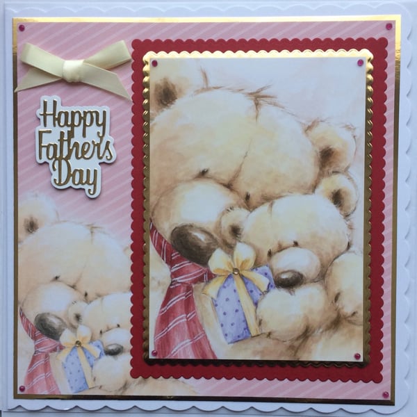 Happy Father's Day Card Cute Teddy Bears Gift Tie Dad 3D Luxury Handmade Card