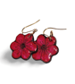 Hand Painted Ceramic Drop Earrings - Red Flower