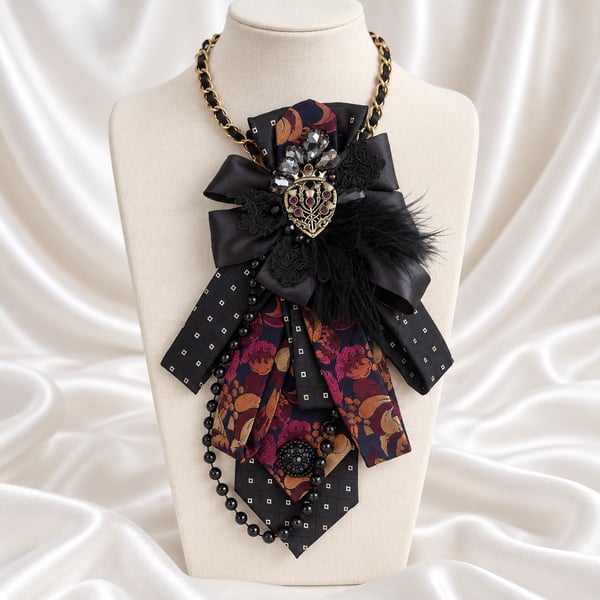 Dark Romance Upcycled Necktie Statement Necklace