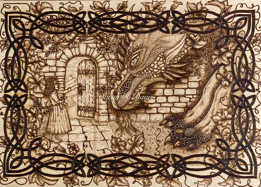 The Dragon's Garden - A4 Premium Art Print of an Original Wood-Burned Wall Art