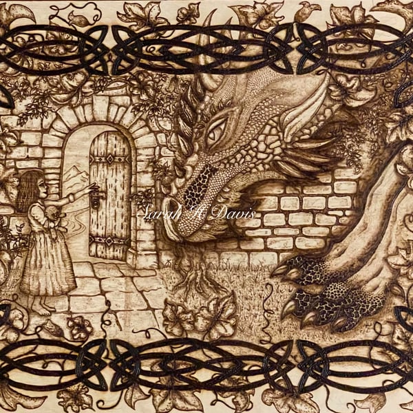 The Dragon's Garden - A4 Premium Art Print of an Original Wood-Burned Wall Art