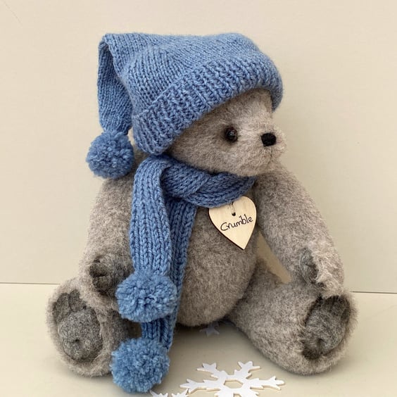 Winter artist teddy bear, adult collectable one of a kind bear
