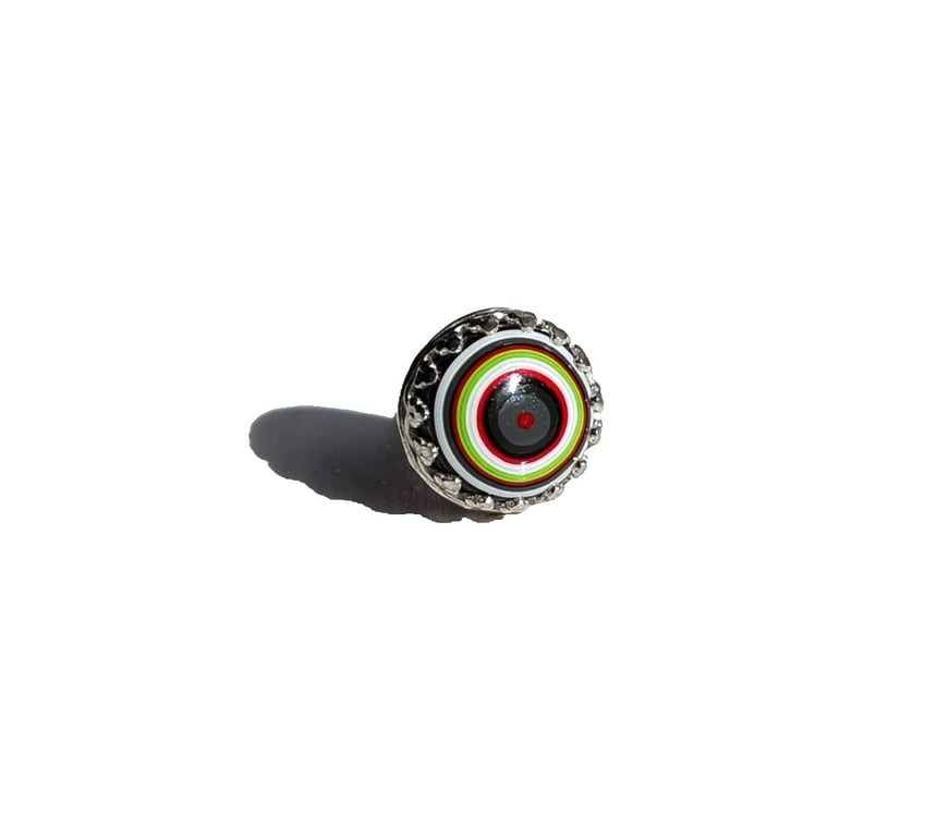 Sterling Silver 925 & 8mm Round Striped Bullseye Fordite Statement Nose Stud