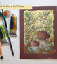 Bolete mushrooms in the undergrowth original artwork, small drawing - Image 3