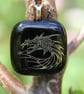 Silver dragon head decal glass pendant, dragon fused glass necklace F31 - Image 3