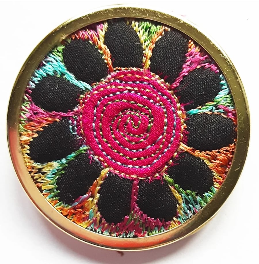 Textile Brooch in Frame with Free Machine Embroidery 