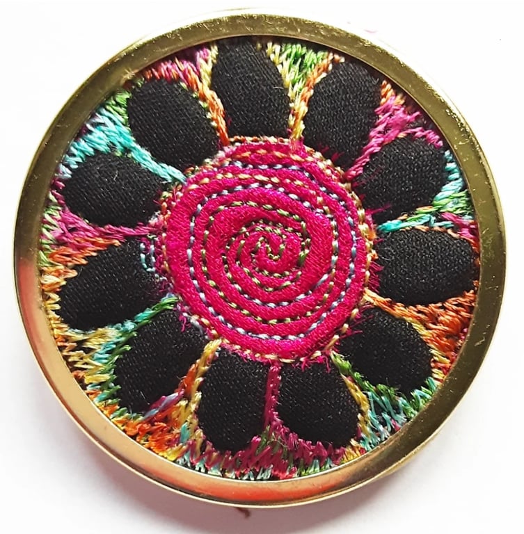Textile Brooch in Frame with Free Machine Embroidery 