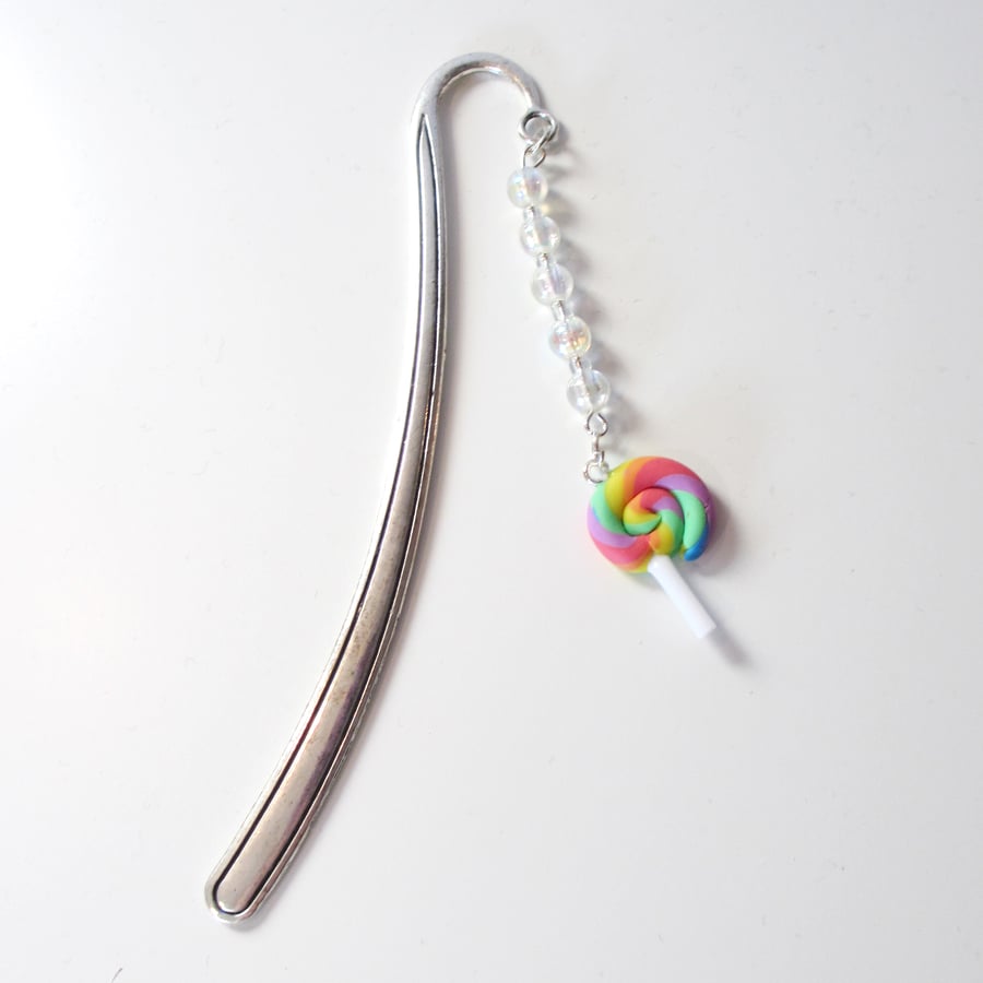 Retro Novelty rainbow swirly lolly bookmark Quirky, fun, unique, handmade,