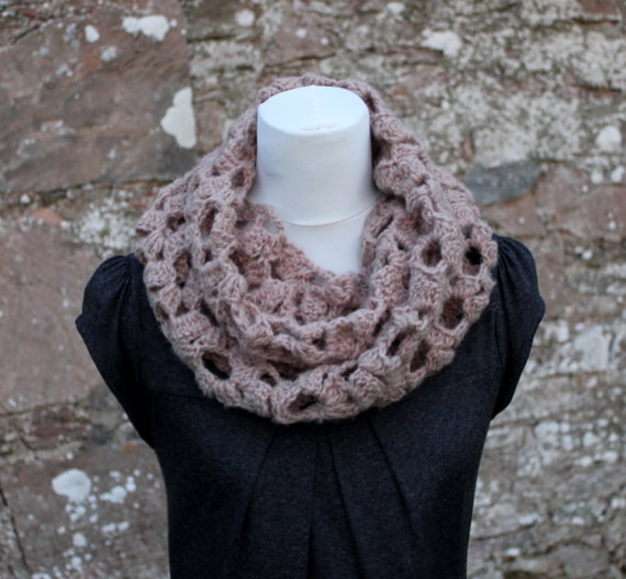 Womens scarf snood, mink neckwear, gift guide, knitwear UK