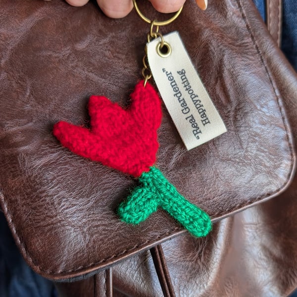 Happypotting 'Real Gardener' Handmade Tulip Keyring Gift Set - RED