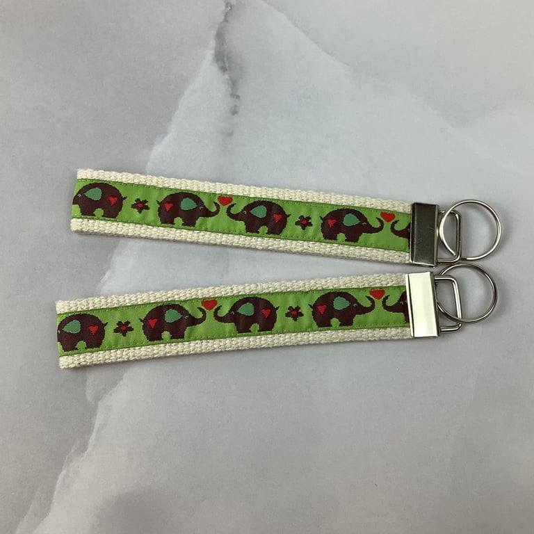 Elephants wristlet key fob, Key ring, Handmade