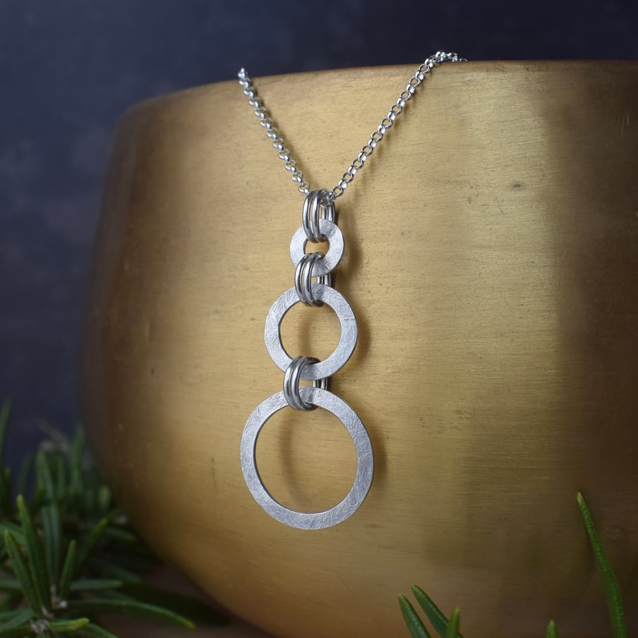 Sterling Silver Circle Necklace - Textured Open Circle Pendant